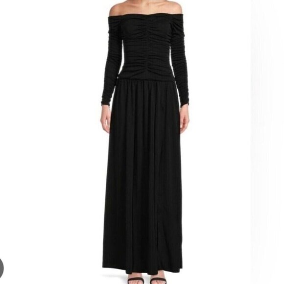 Tanya Taylor sz 10 dress Marla Ruched Maxi Gown Black Designer Luxury Goth - Picture 1 of 9